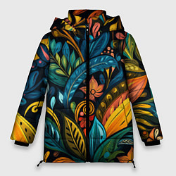 Куртка зимняя женская Растительный узор в бразильском стиле, цвет: 3D-светло-серый