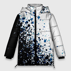 Куртка зимняя женская Чёрно-белый с синими кляксами, цвет: 3D-черный