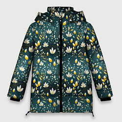 Женская зимняя куртка Цветочки на зеленом поле паттерн