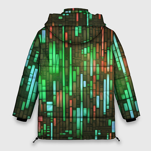 Женская зимняя куртка Неоновые полосы зелёные / 3D-Светло-серый – фото 2