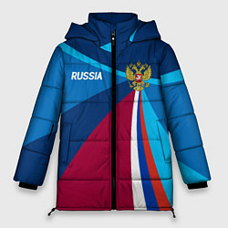 Куртка зимняя женская Герб и триколор России с геометрией, цвет: 3D-светло-серый