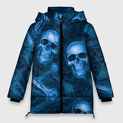Куртка зимняя женская Синие черепа и кости, цвет: 3D-светло-серый