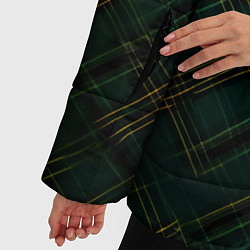 Куртка зимняя женская Тёмно-зелёная диагональная клетка в шотландском ст, цвет: 3D-светло-серый — фото 2