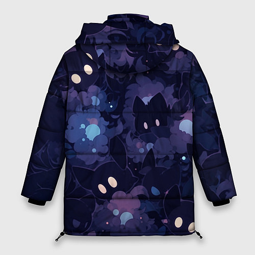 Женская зимняя куртка Фиолетовые котики / 3D-Черный – фото 2