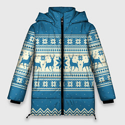 Куртка зимняя женская Sweater with deer on a blue background, цвет: 3D-светло-серый