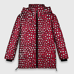 Куртка зимняя женская Белые пузырьки на красном фоне, цвет: 3D-черный