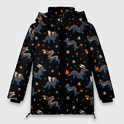 Куртка зимняя женская Коллаж драконов, цвет: 3D-черный