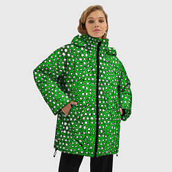Куртка зимняя женская Белые пузырьки на зелёном фоне, цвет: 3D-черный — фото 2