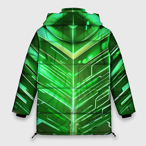 Женская зимняя куртка Зелёные неон полосы киберпанк / 3D-Черный – фото 2