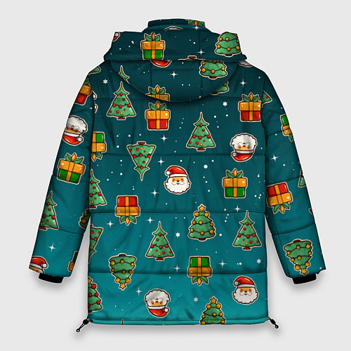 Женская зимняя куртка Подарки новогодние елки и Санта - паттерн градиент / 3D-Черный – фото 2