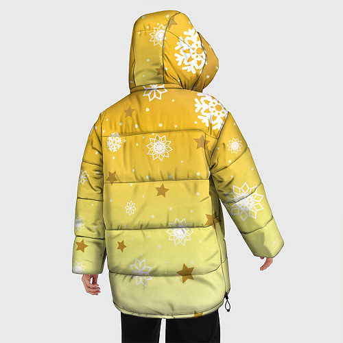 Женская зимняя куртка Снежинки и звезды на желтом / 3D-Светло-серый – фото 4