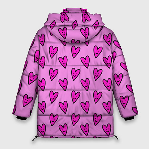 Женская зимняя куртка Розовые сердечки каракули / 3D-Черный – фото 2