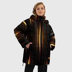 Куртка зимняя женская Неоновый узор черное золото стене, цвет: 3D-черный — фото 2
