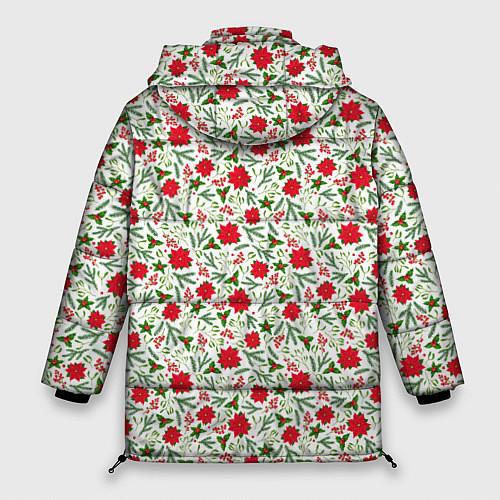 Женская зимняя куртка Красная пуансеттия с листьями / 3D-Красный – фото 2