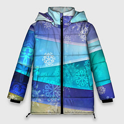 Женская зимняя куртка Абстрактный синий волнистый фон со снежинками
