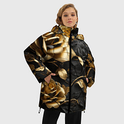 Куртка зимняя женская Металлические розы золотые и черные, цвет: 3D-светло-серый — фото 2