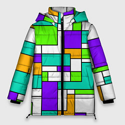 Куртка зимняя женская Геометрический зелёно-фиолетовый, цвет: 3D-светло-серый