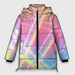 Куртка зимняя женская Хаотичные неоновые линии, цвет: 3D-черный
