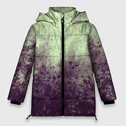 Куртка зимняя женская Абстракция - фиолетовые пятна на зеленом фоне, цвет: 3D-черный