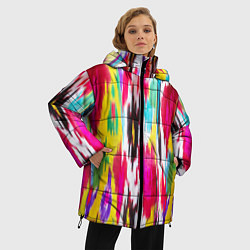 Куртка зимняя женская Атласная ткань узбекского народа - икат, цвет: 3D-светло-серый — фото 2