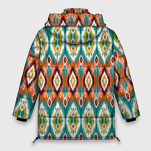 Женская зимняя куртка Орнамент икат - имитация аткласной ткани / 3D-Красный – фото 2