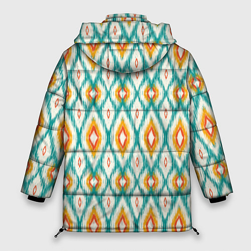 Женская зимняя куртка Геометрический узор икат - орнамент народов узбеки / 3D-Черный – фото 2