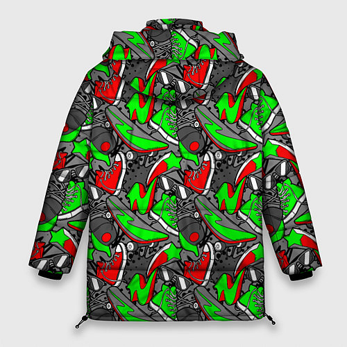 Женская зимняя куртка Разноцветные кеды / 3D-Черный – фото 2