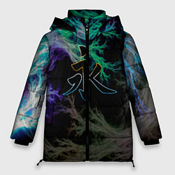 Куртка зимняя женская Неоновый иероглиф, цвет: 3D-светло-серый