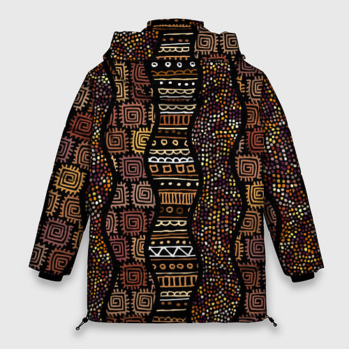 Женская зимняя куртка Волнистый этнический орнамент / 3D-Красный – фото 2