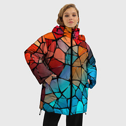 Куртка зимняя женская Красно-синяя витражная мозаика, цвет: 3D-светло-серый — фото 2