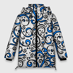 Куртка зимняя женская Синие кружевные узоры, цвет: 3D-черный