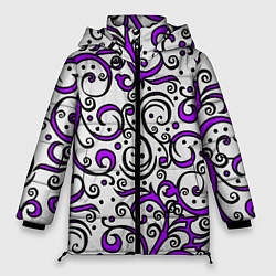 Куртка зимняя женская Фиолетовые кружевные узоры, цвет: 3D-черный
