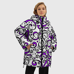 Куртка зимняя женская Фиолетовые кружевные узоры, цвет: 3D-светло-серый — фото 2