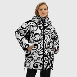 Куртка зимняя женская Чёрный кружевной узор, цвет: 3D-красный — фото 2