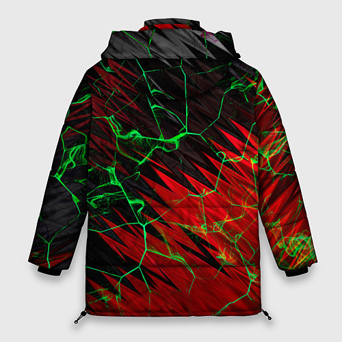 Женская зимняя куртка Зелёные трещины узоры / 3D-Красный – фото 2