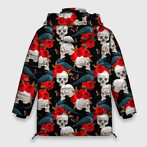 Женская зимняя куртка Skull in roses / 3D-Красный – фото 2