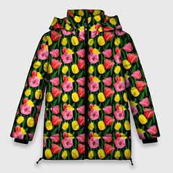 Женская зимняя куртка Разноцветные тюльпаны