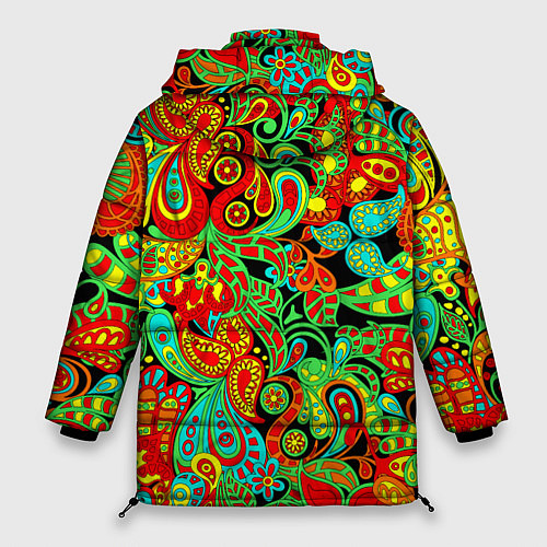 Женская зимняя куртка Индийский этнический орнамент пейсли / 3D-Черный – фото 2