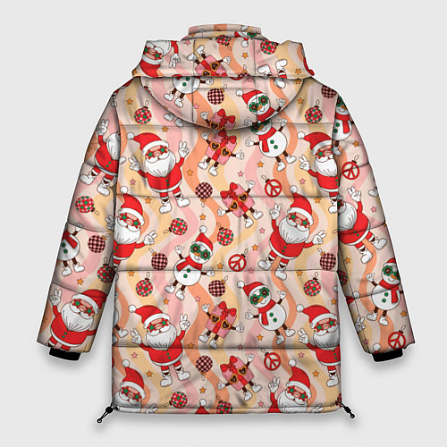 Женская зимняя куртка Праздничный новогодний узор / 3D-Черный – фото 2