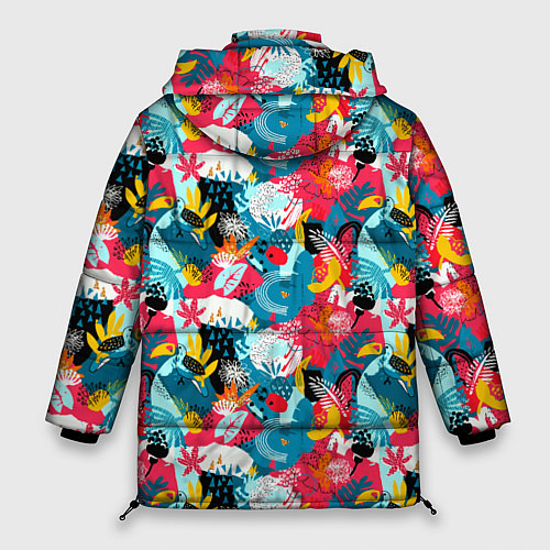 Женская зимняя куртка Тропический цветной узор / 3D-Красный – фото 2