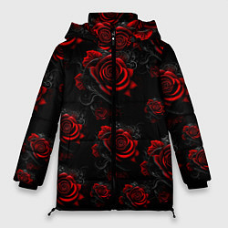 Куртка зимняя женская Красные розы цветы, цвет: 3D-светло-серый