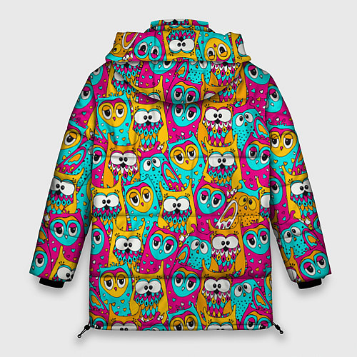 Женская зимняя куртка Разноцветные совы / 3D-Черный – фото 2