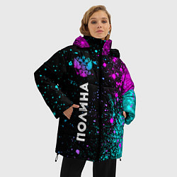 Куртка зимняя женская Полина и неоновый герб России по-вертикали, цвет: 3D-черный — фото 2