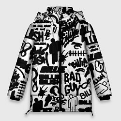 Куртка зимняя женская Билли Айлиш автографы черно белый, цвет: 3D-светло-серый