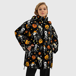 Куртка зимняя женская Хэллоуин танцующий скелет, цвет: 3D-светло-серый — фото 2