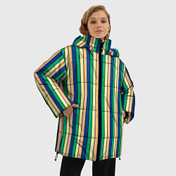 Куртка зимняя женская Полосатый жёлто-зелёно-синий, цвет: 3D-черный — фото 2