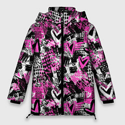 Куртка зимняя женская Каракулевые сердечки паттерн, цвет: 3D-светло-серый