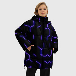 Куртка зимняя женская Фиолетовые неоновые неполные гексагоны, цвет: 3D-черный — фото 2
