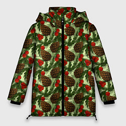 Куртка зимняя женская Еловые шишки с клюквой, цвет: 3D-черный