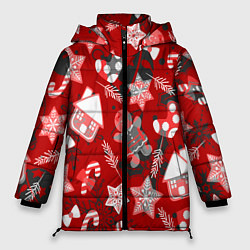 Куртка зимняя женская Рождественские паттерны, цвет: 3D-красный